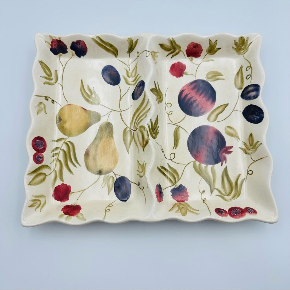 Vintage Versatile Ceramic Sectioned Platter Serving Tray Fruit Pattern